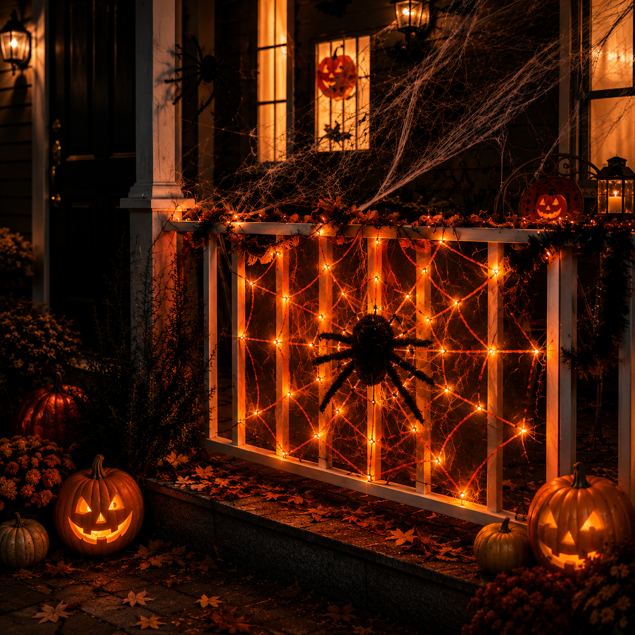 3.28FT LED Spider Web with Hairy Spider