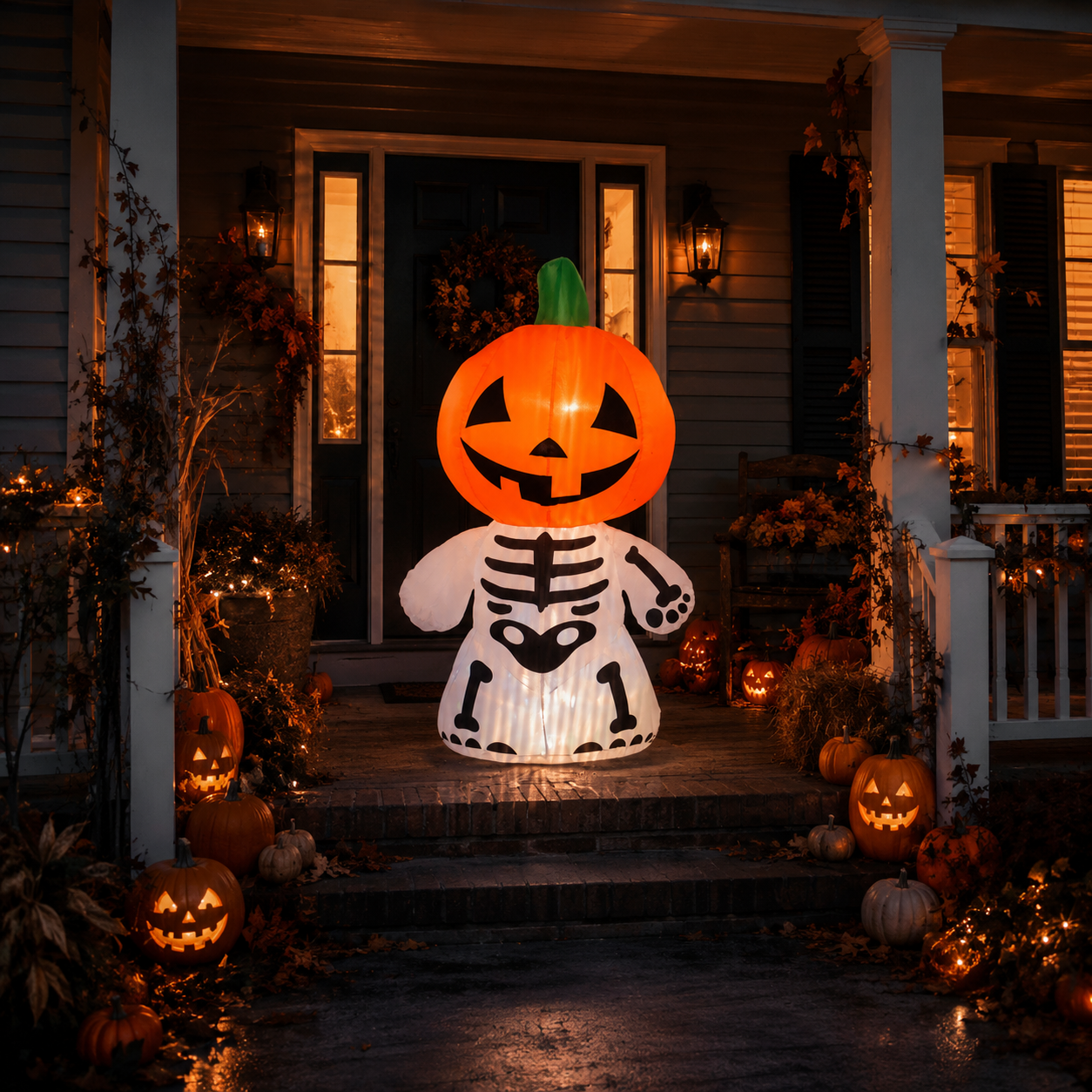 5.9FT Glowing Pumpkin Skeleton Inflatable