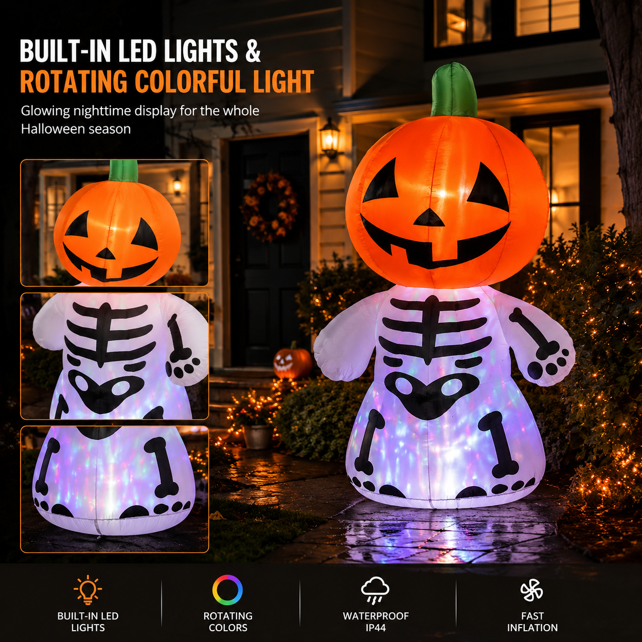 5.9FT Glowing Pumpkin Skeleton Inflatable