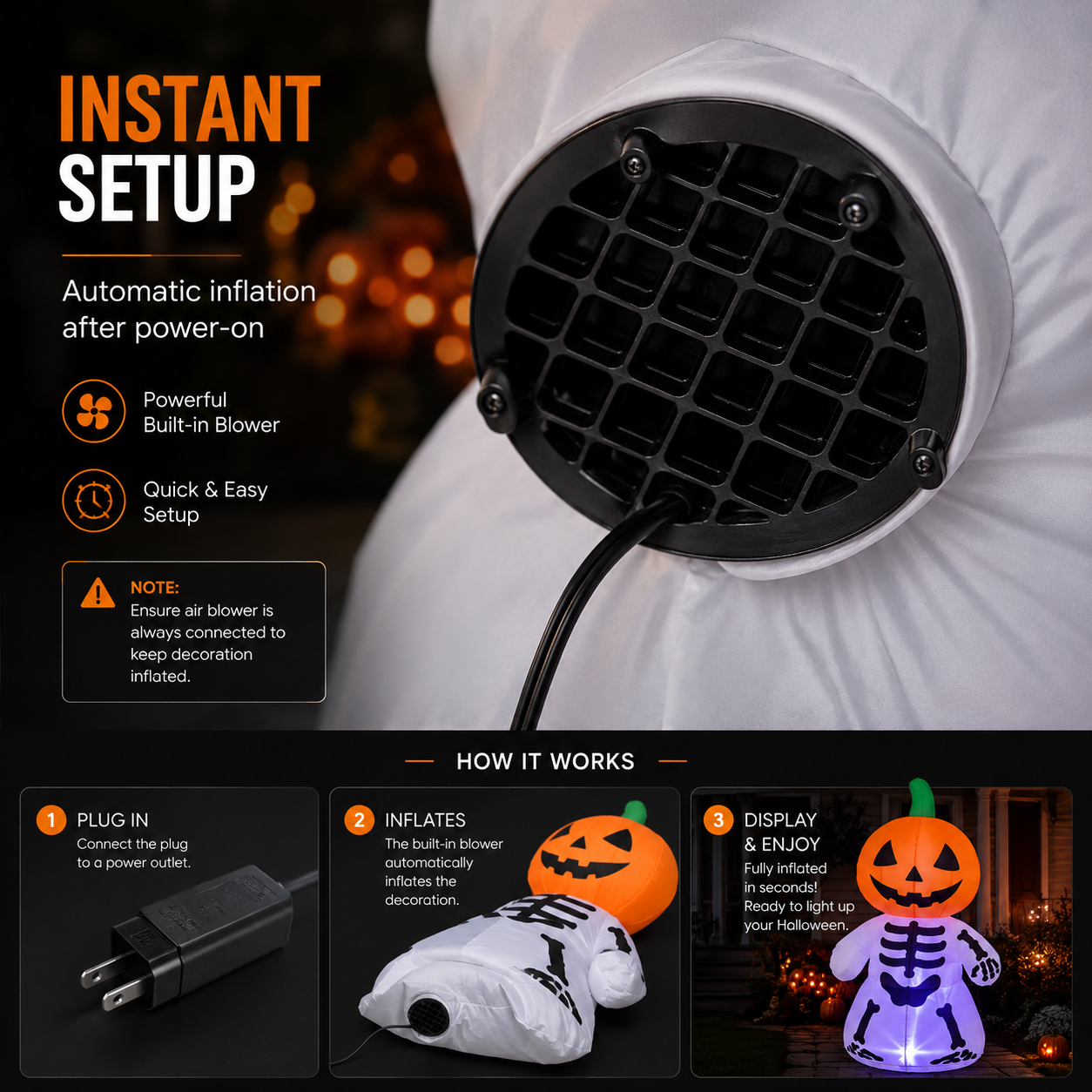 5.9FT Glowing Pumpkin Skeleton Inflatable