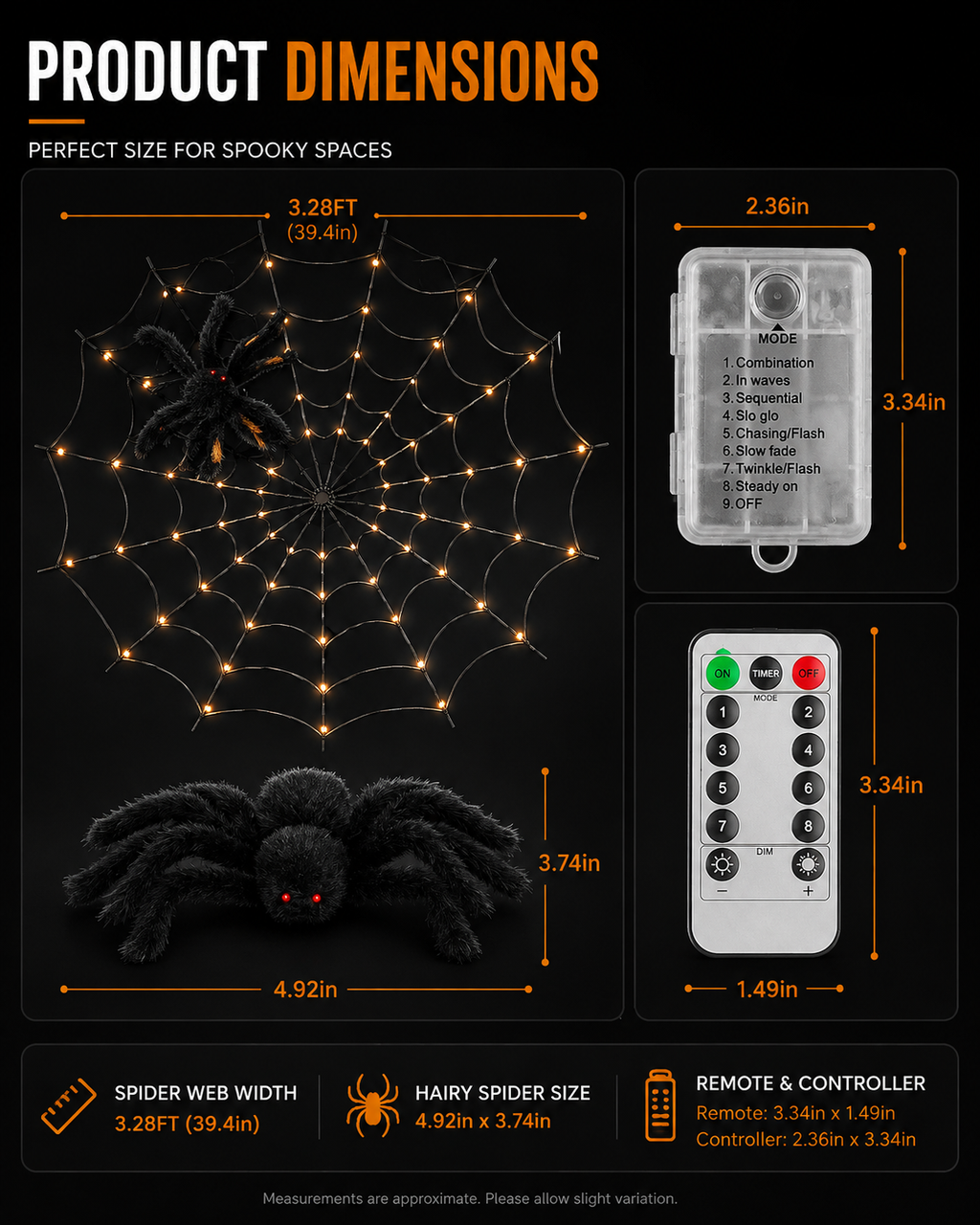 3.28FT LED Spider Web with Hairy Spider