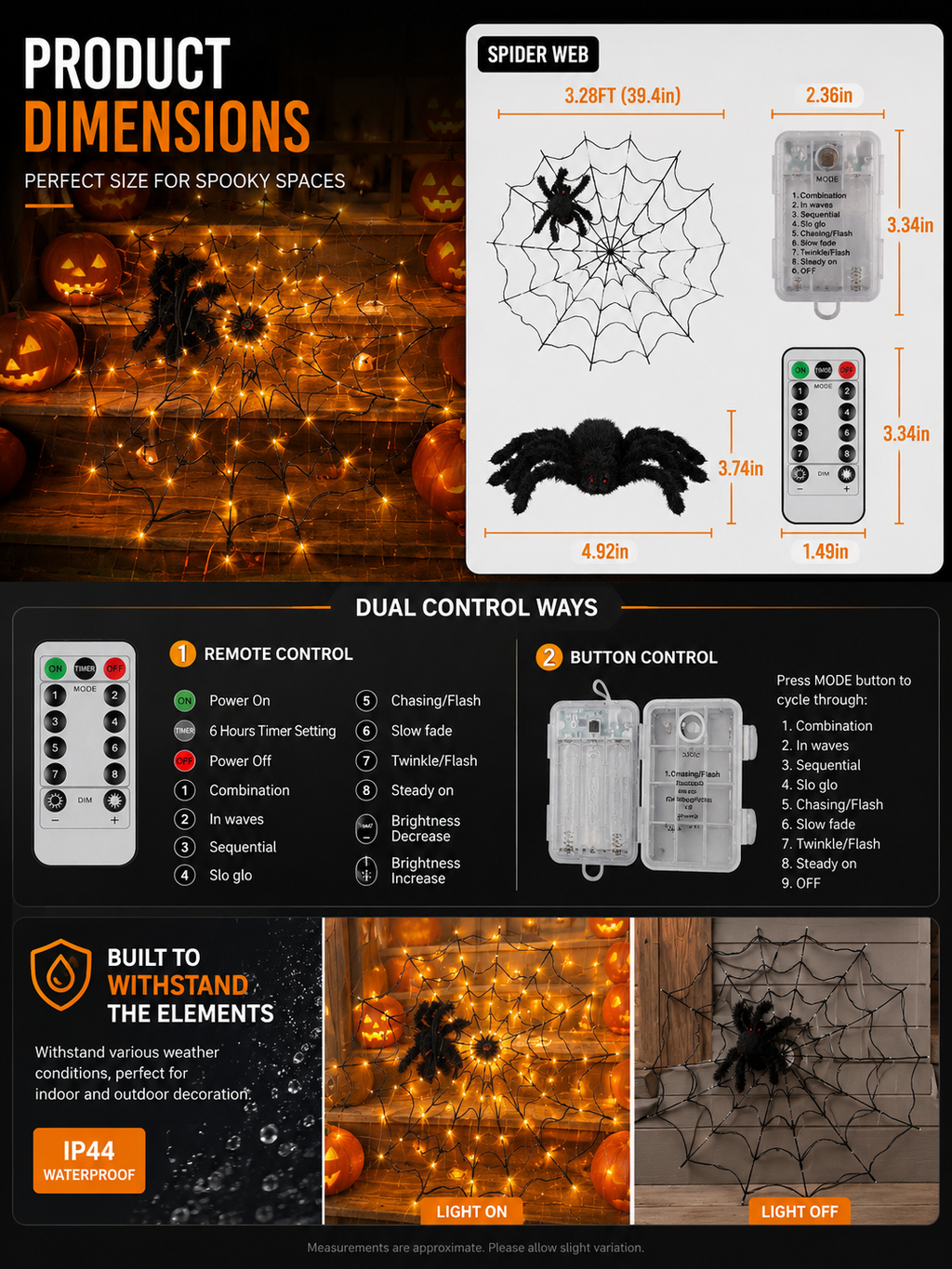 3.28FT LED Spider Web with Hairy Spider