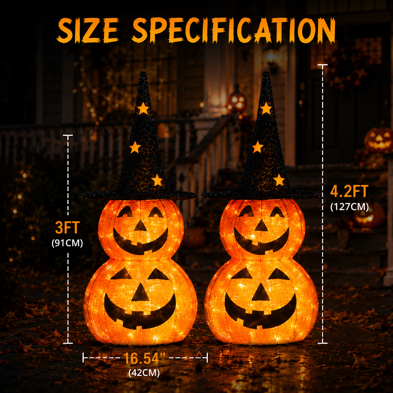 2-Pack 3FT Light-Up Halloween Pumpkins – 150 LED