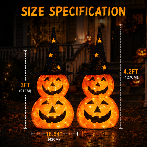 2-Pack 3FT Light-Up Halloween Pumpkins – 150 LED