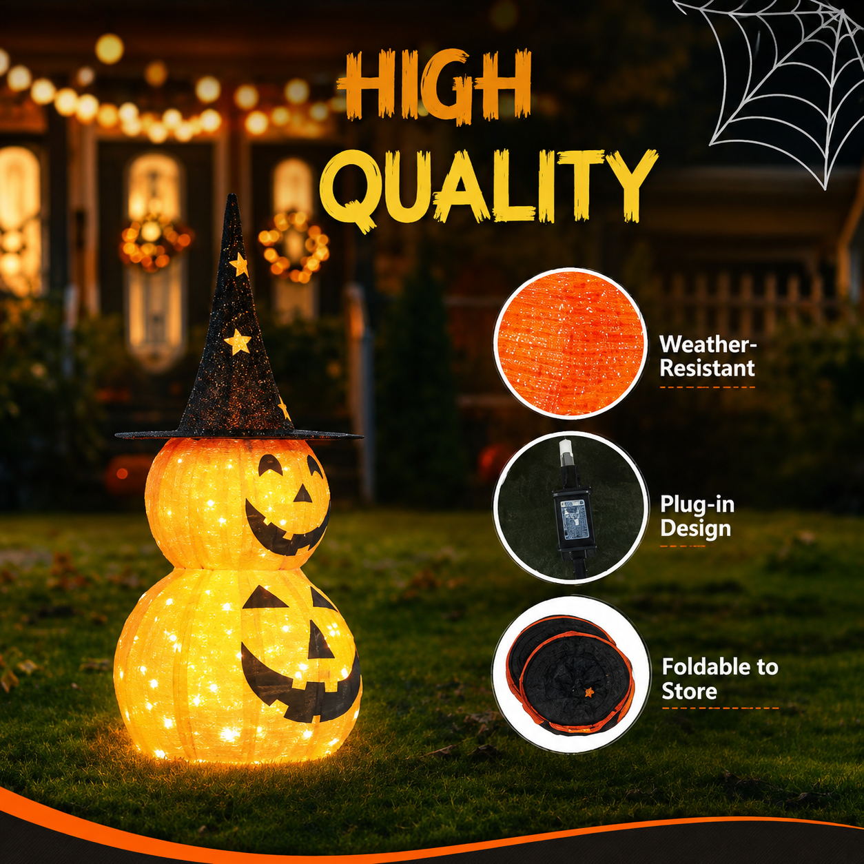2-Pack 3FT Light-Up Halloween Pumpkins – 150 LED