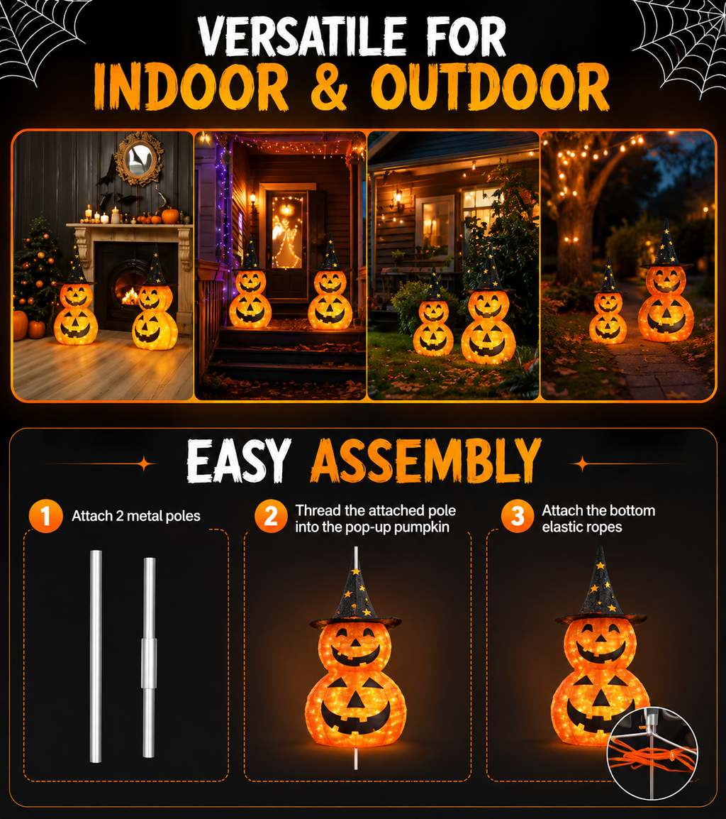 2-Pack 3FT Light-Up Halloween Pumpkins – 150 LED