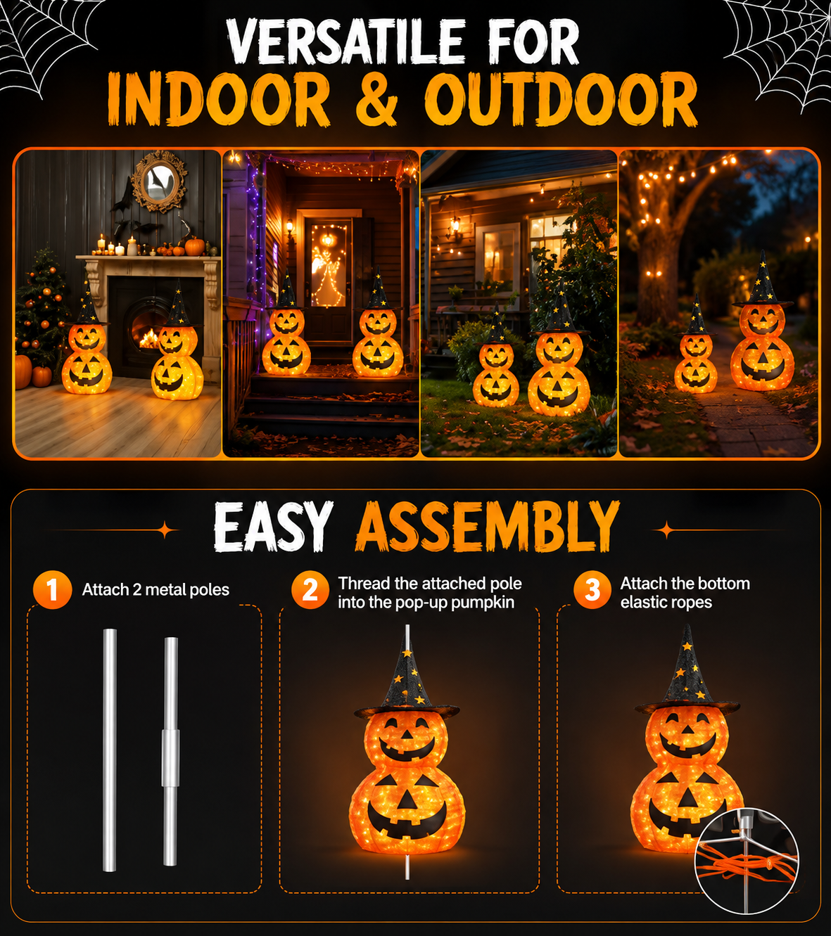 2-Pack 3FT Light-Up Halloween Pumpkins – 150 LED