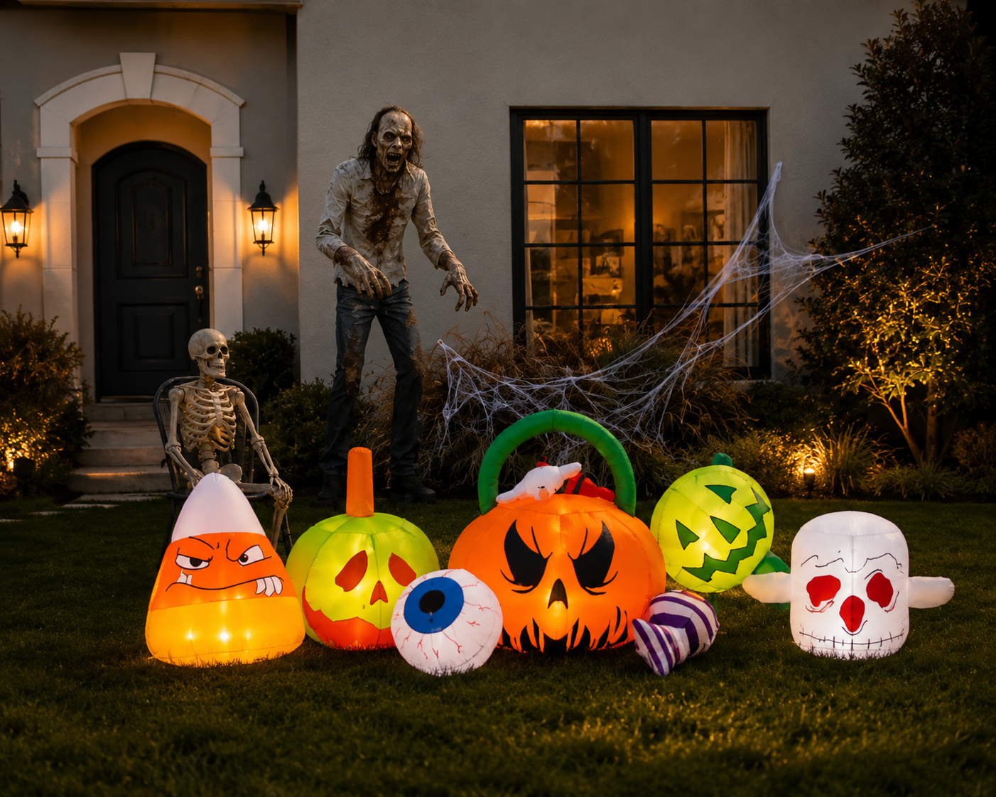 8FT Giant Halloween Inflatable Pumpkin & Ghost Display